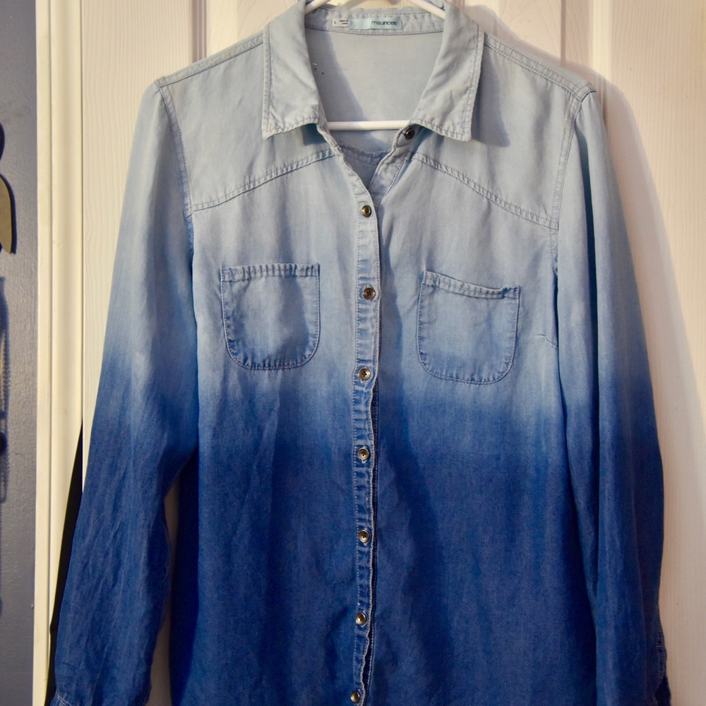Maurice’s ombré Distressed denim button down